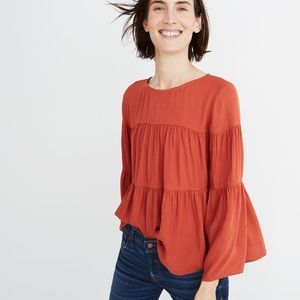 Madewell Orange Tiered Blouse